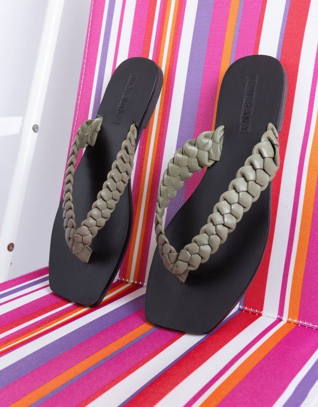 נעלי נשים - SOL SANA - כפכפי אצבע שטוחים LOTUS - זית