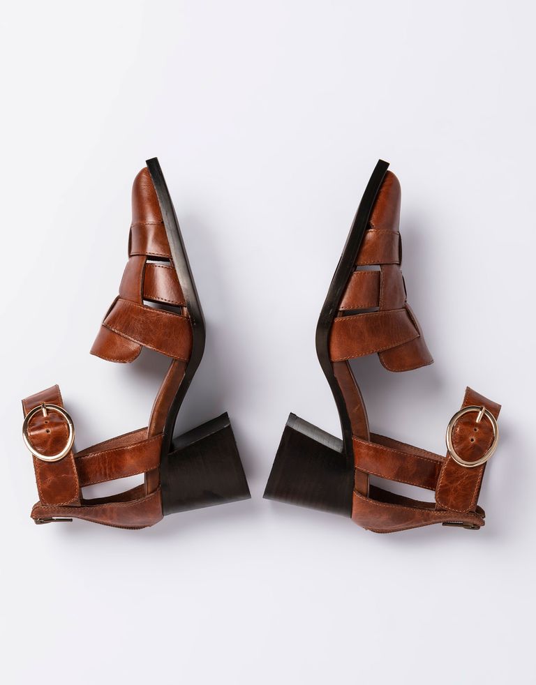נעלי נשים - Jeffrey Campbell - סנדלי עקב מעור MARIA - חום2