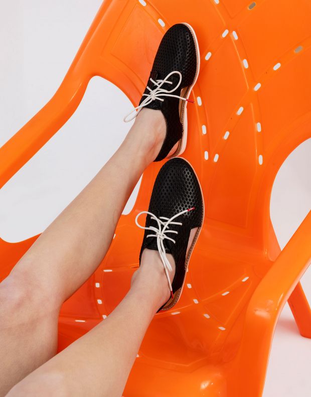 נעלי נשים - Rollie - נעלי עור SLINGBACK PUNCH - שחור