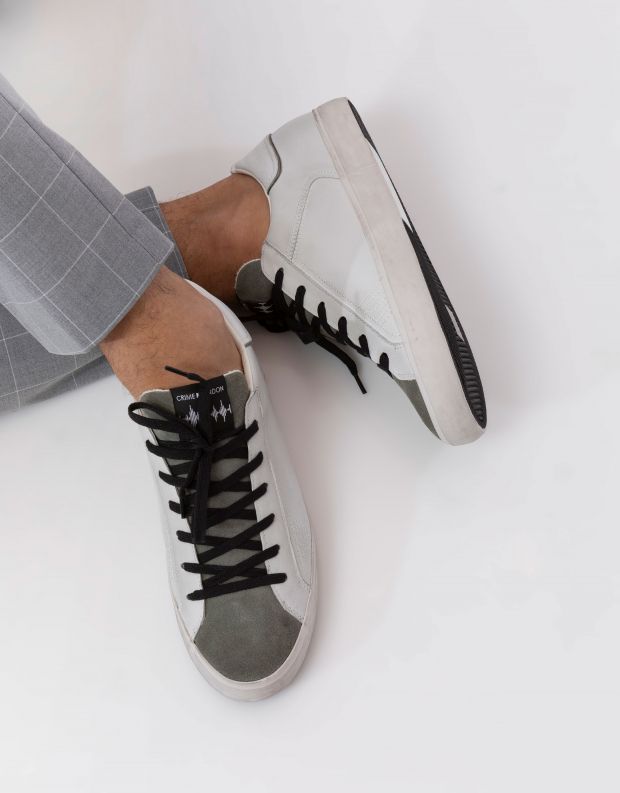 נעלי גברים - Crime London - סניקרס LOW TOP DISTRESSED - לבן   ירוק