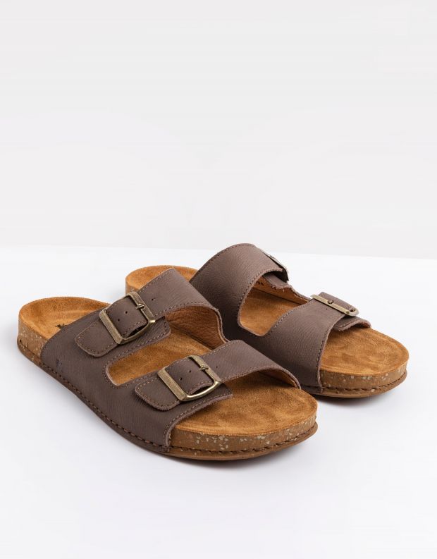 נעלי גברים - El Naturalista - כפכפי עור BALANCE - אפור