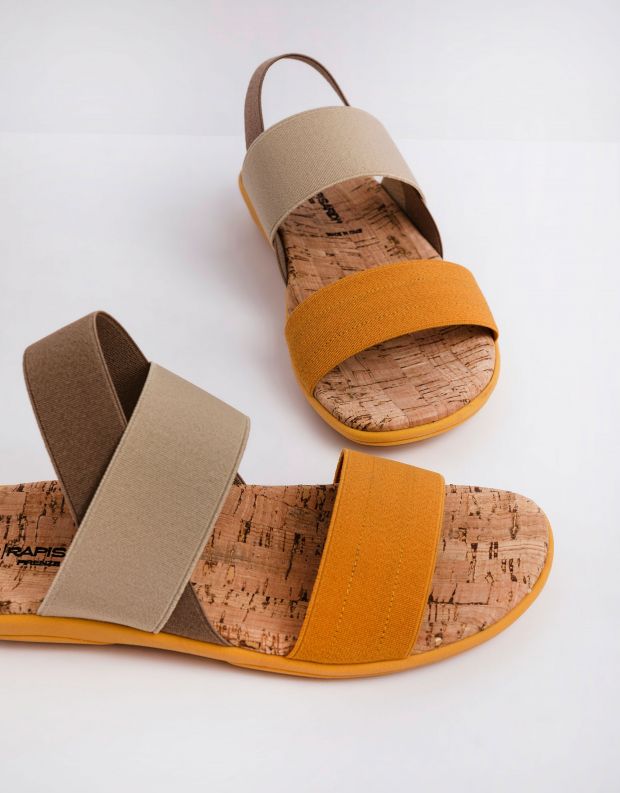 נעלי נשים - NR Rapisardi - סנדלי רצועות שטוחים CRUS - צהוב   חום