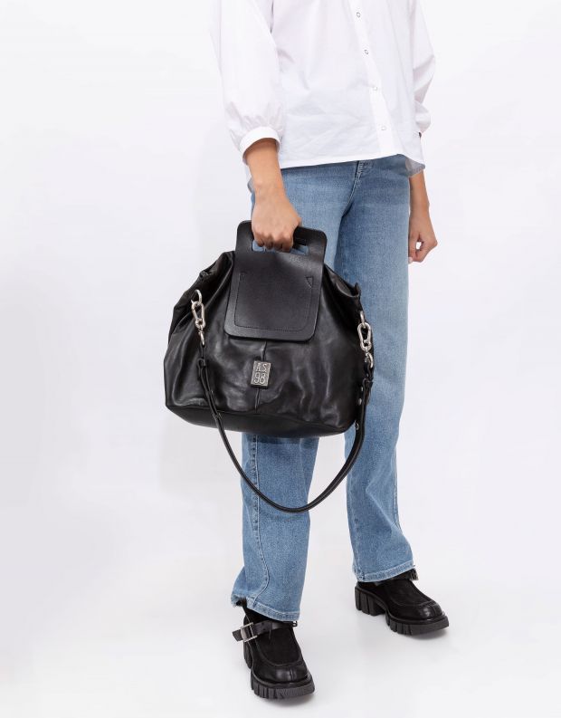 נעלי נשים - A.S. 98 - תיק צד עם ידית עור מלבנית - שחור