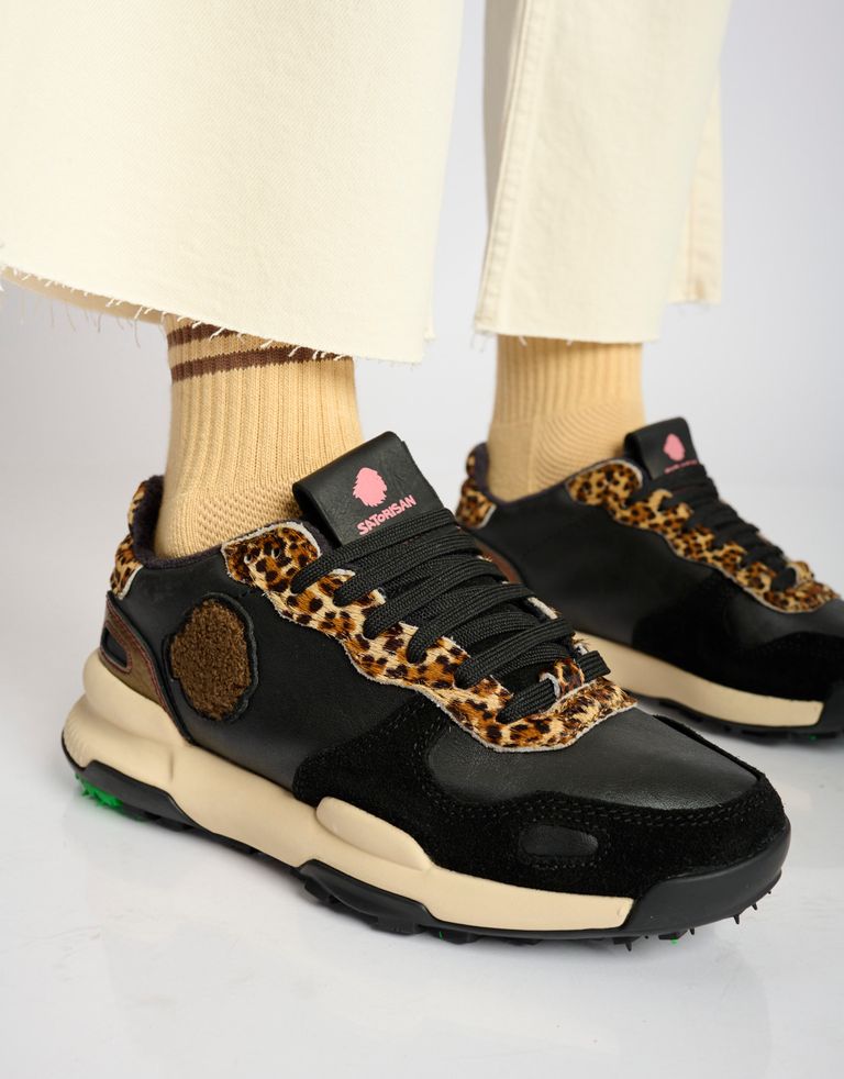 נעלי נשים - Satorisan - סניקרס עור CHACRONA - שחור מנומר1