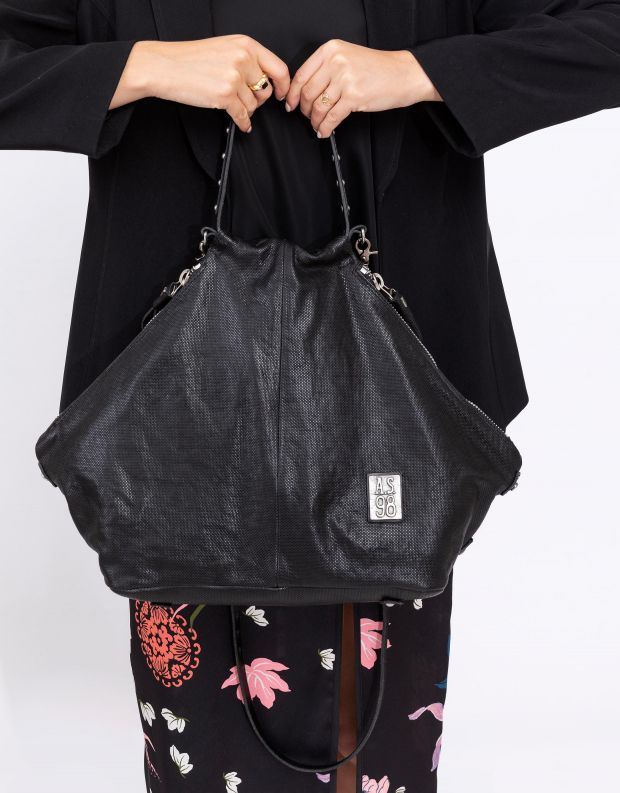 נעלי נשים - A.S. 98 - תיק עור עם רוכסנים בצד - שחור