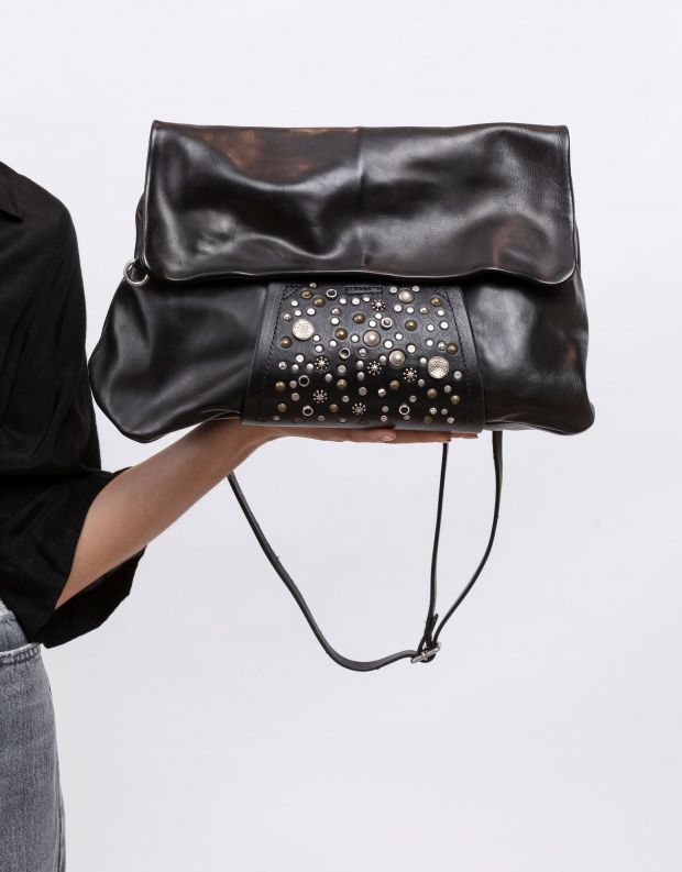 נעלי נשים - A.S. 98 - תיק צד מעור עם ניטים - שחור