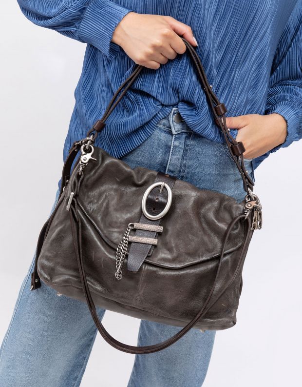 נעלי נשים - A.S. 98 - תיק צד מעור עם אבזם חגורה - אפור