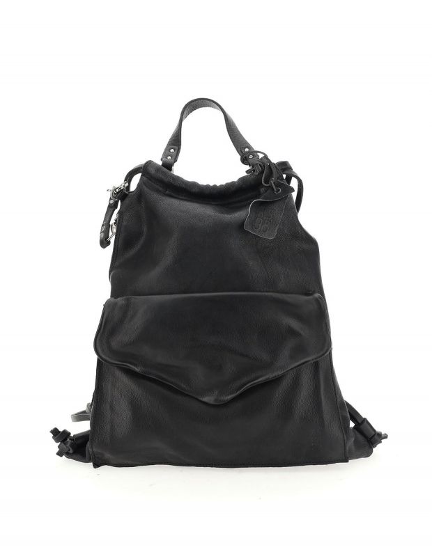 נעלי נשים - A.S. 98 - תיק גב מעור עם כיס מעטפה - שחור