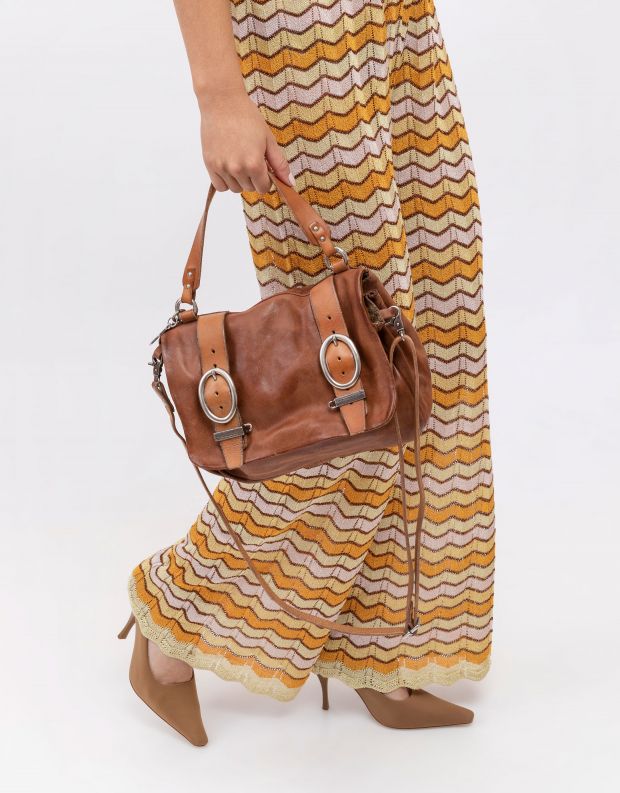 נעלי נשים - A.S. 98 - תיק עור עם אבזמי חגורה - חום