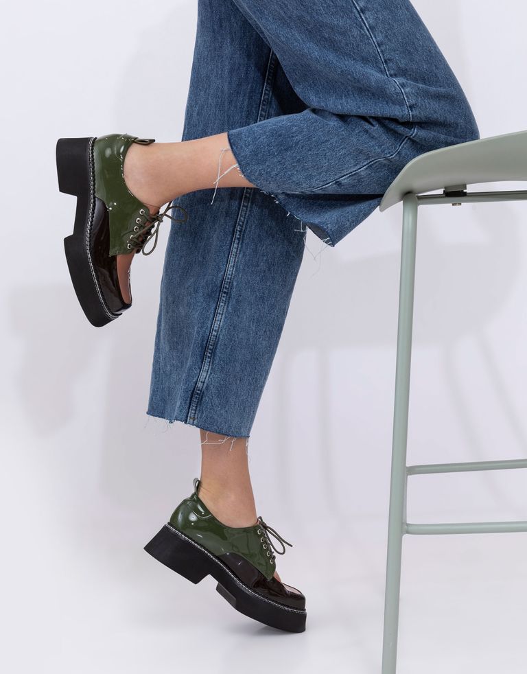נעלי נשים - Jeffrey Campbell - נעלי שרוכים פלטפורמה BOOK - חום   ירוק