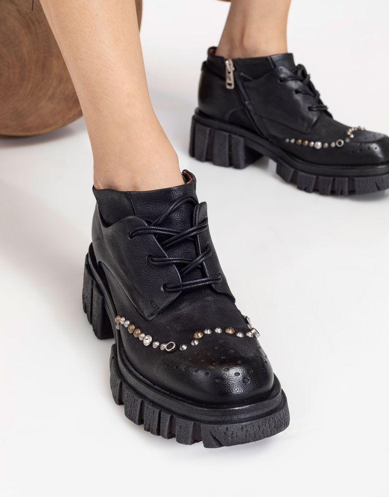 נעלי נשים - A.S. 98 - מגפוני עור עם ניטים HELL - שחור