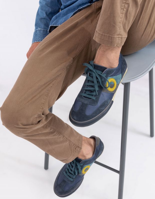 נעלי גברים - Aro - סניקרס עור וזמש POL - כחול