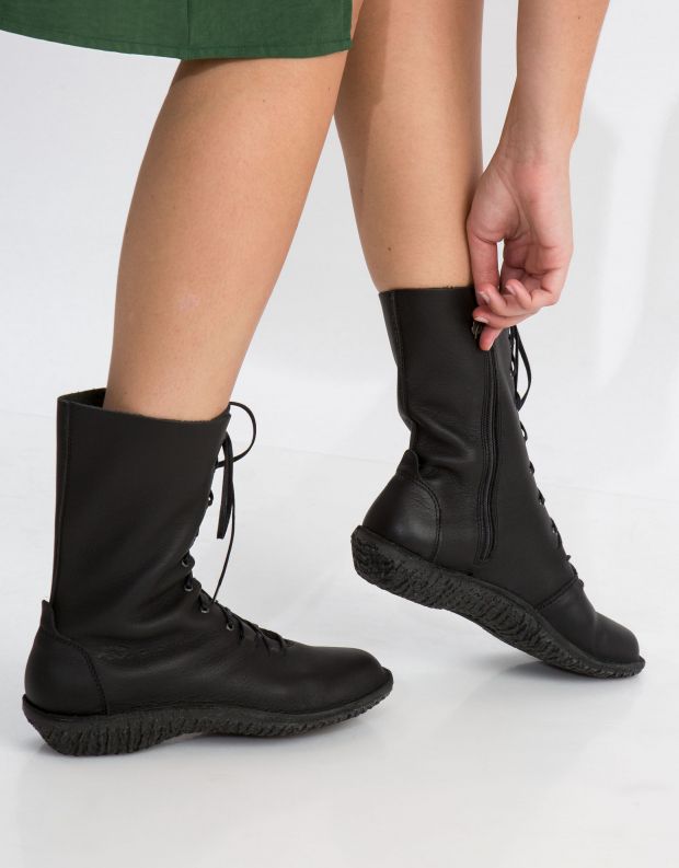 נעלי נשים - loints of Holland - מגפי עור עם שרוכים FUSION - שחור