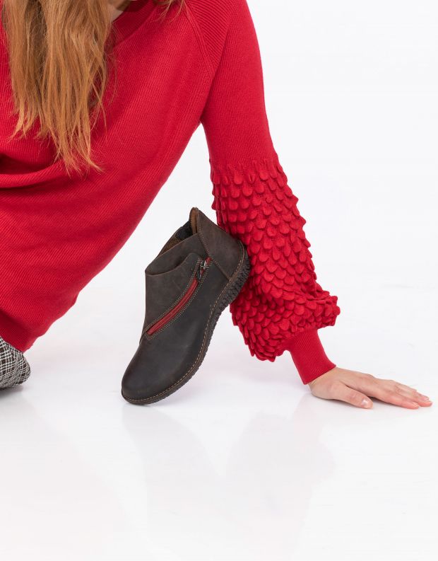 נעלי נשים - loints of Holland - מגפוני עור FUSION רוכסן - חום   אדום