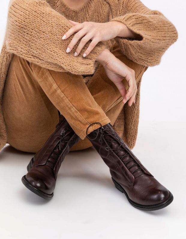 נעלי נשים - Mjus - מגפוני עור PALLY שרוכים - חום כהה