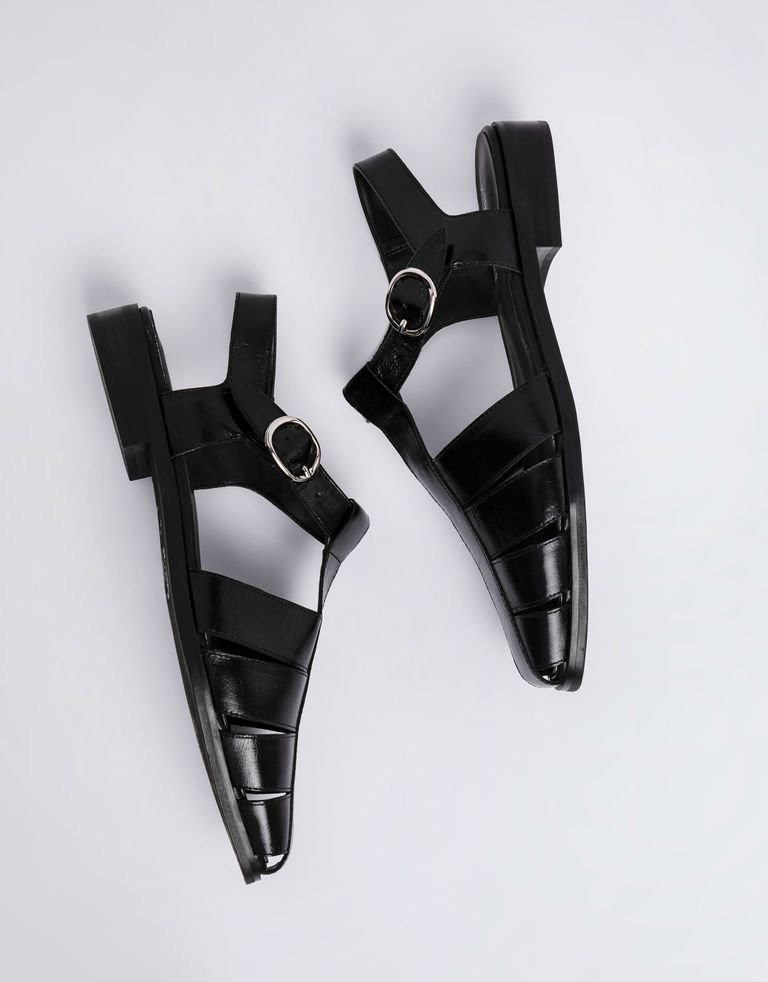 נעלי נשים - Jeffrey Campbell - סנדלי עור שטוחים LANDEN - שחור