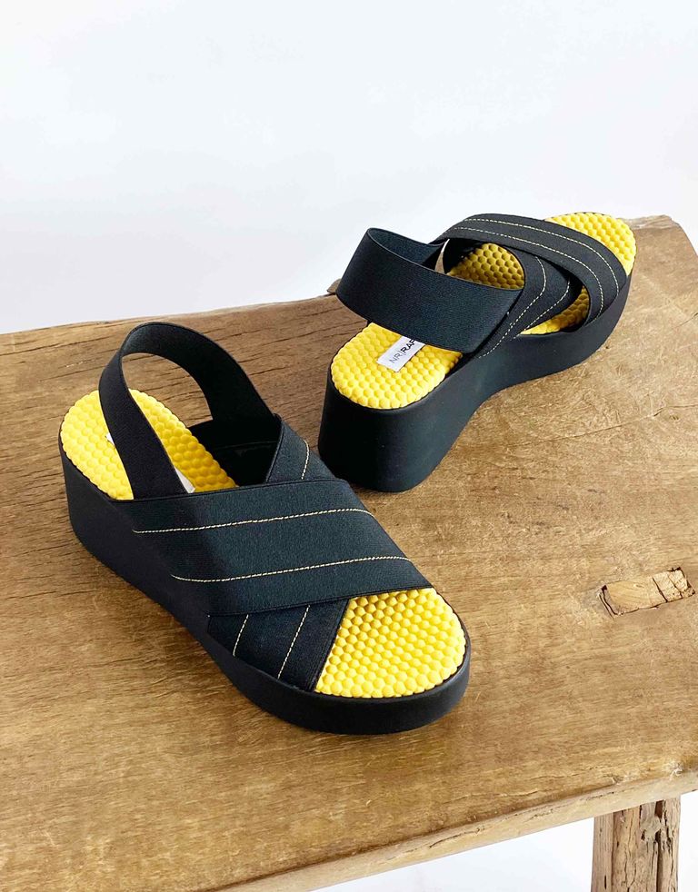 נעלי נשים - NR Rapisardi - סנדלי פלטפורמה  IXIA - שחור צהוב