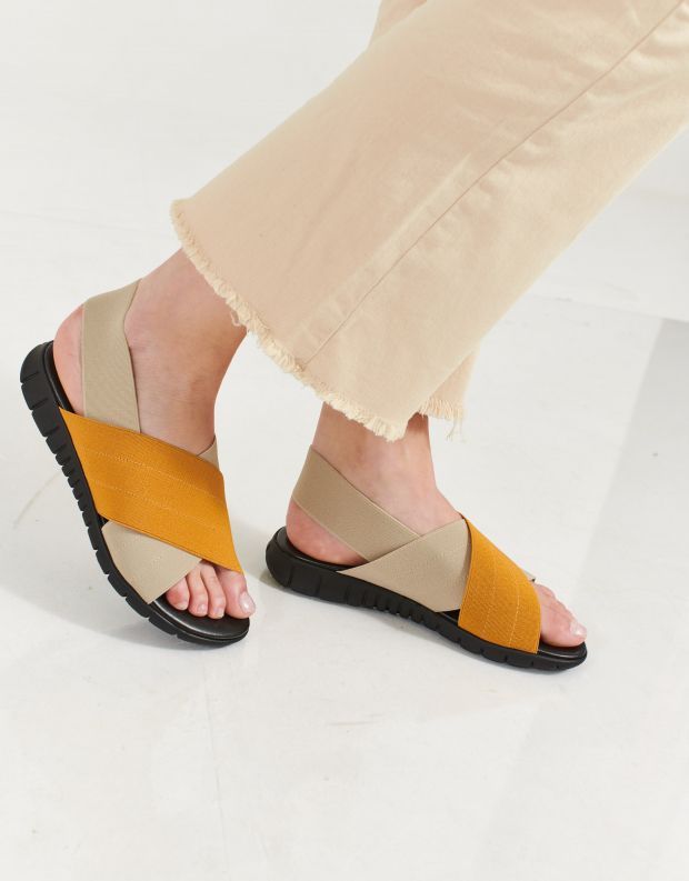 נעלי נשים - NR Rapisardi - סנדלים משולבים LESLIE - צהוב   בז'