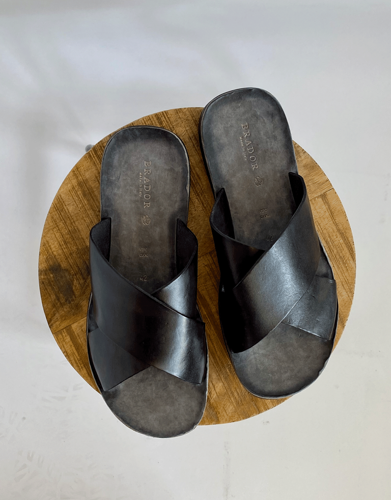 נעלי גברים - Brador - כפכפי עור WALK - שחור