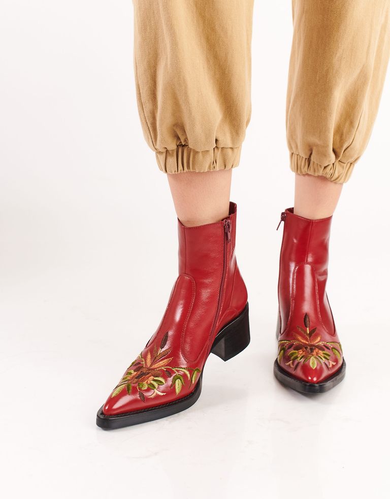 נעלי נשים - Jeffrey Campbell - מגפוני בוקרים מעור BANDIT - אדום
