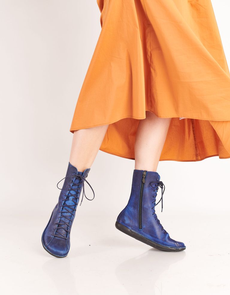 נעלי נשים - loints of Holland - מגפיים עם שרוכים NATURAL - כחול