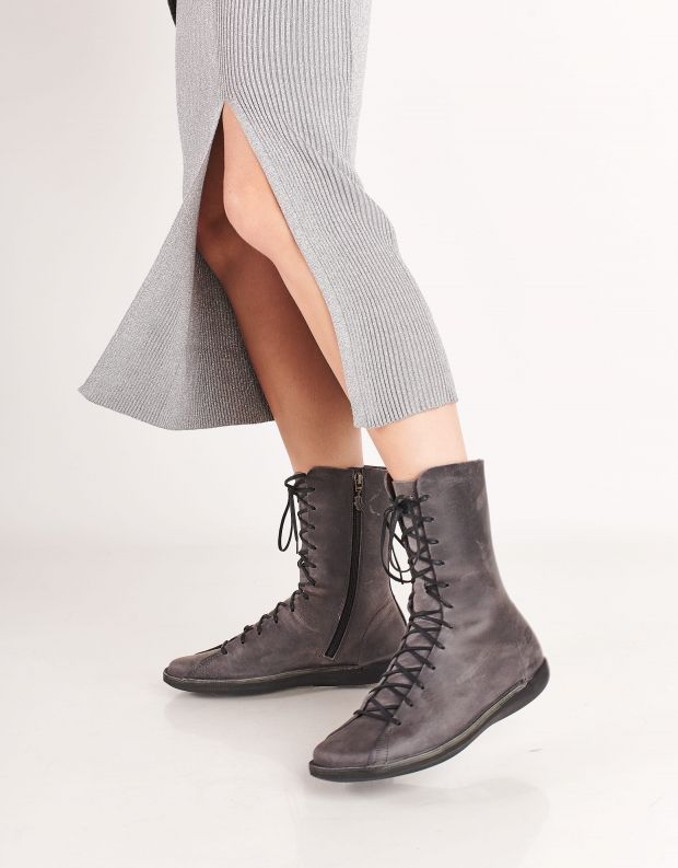 נעלי נשים - loints of Holland - מגפיים עם שרוכים NATURAL - אפור כהה