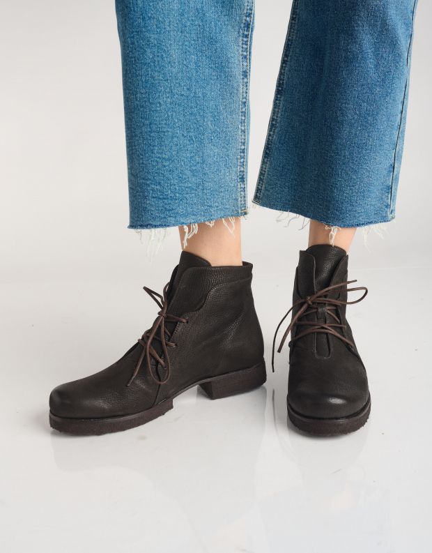 נעלי נשים - Vialis - מגפונים עם שרוכים KIOTO - חום כהה