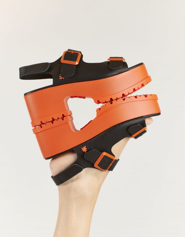 נעלי נשים - Art - סנדלי פלטפורמה MANCHESTER - שחור כתום