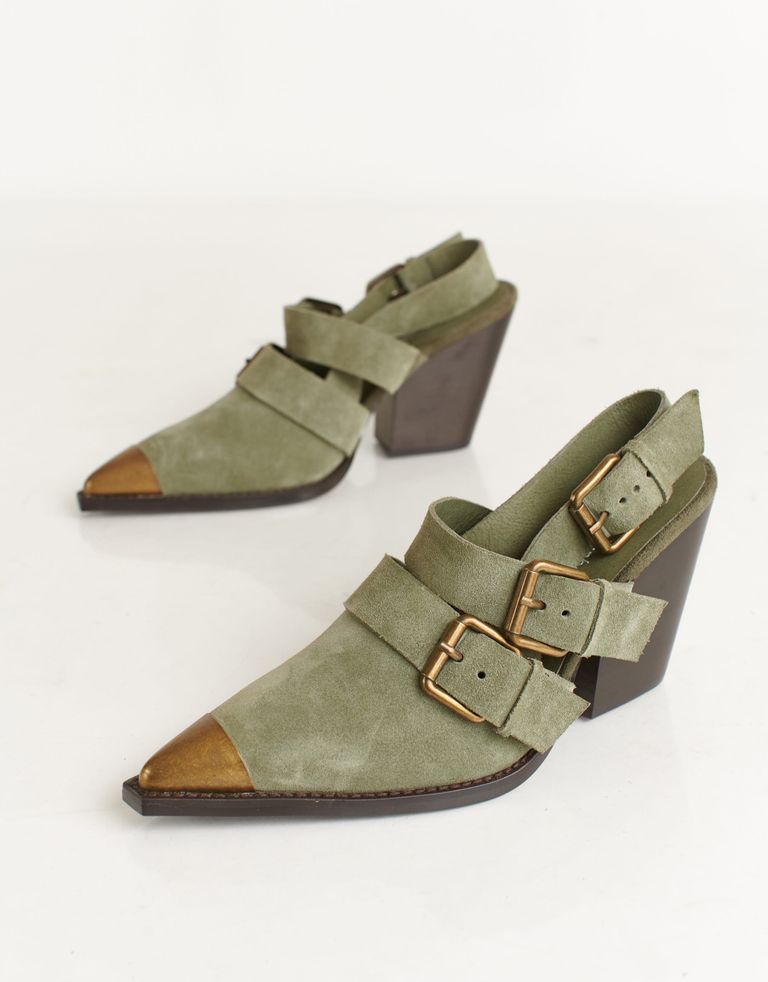 נעלי נשים - Jeffrey Campbell - סנדלי בוקרים מזמש GEORGIA - חאקי