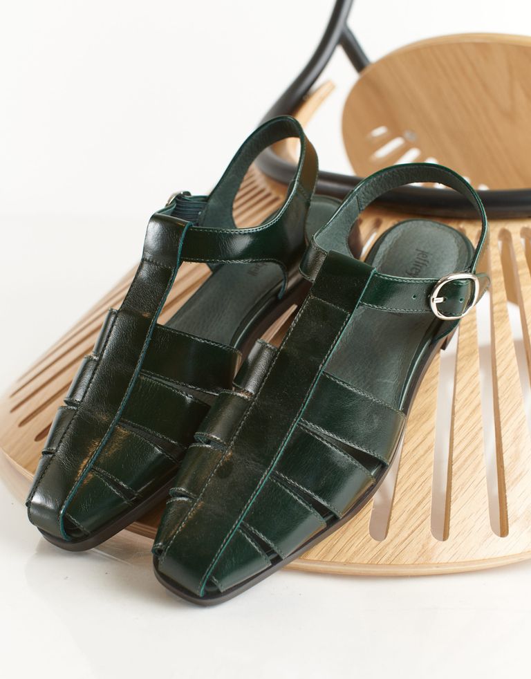 נעלי נשים - Jeffrey Campbell - סנדלי עור שטוחים LANDEN - ירוק