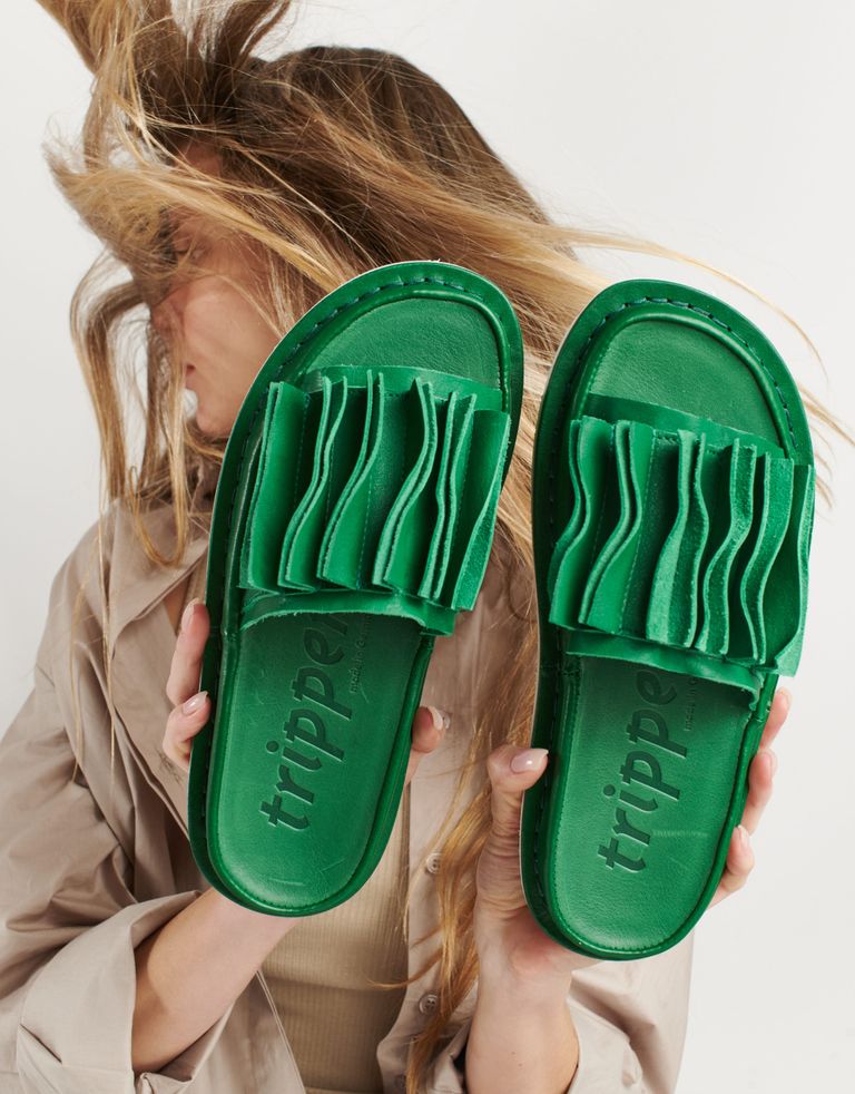 נעלי נשים - Trippen - כפכפי עור SLATE - ירוק