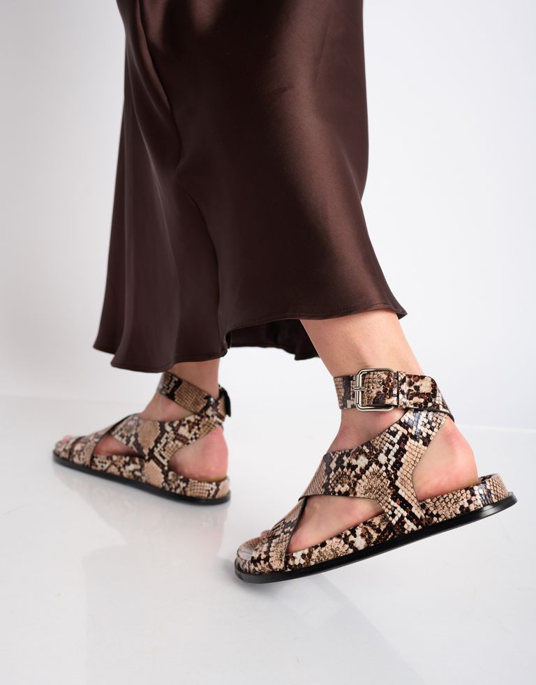 נעלי נשים - Jeffrey Campbell - סנדלים שטוחים HVAR SNAKE - חום נחש4