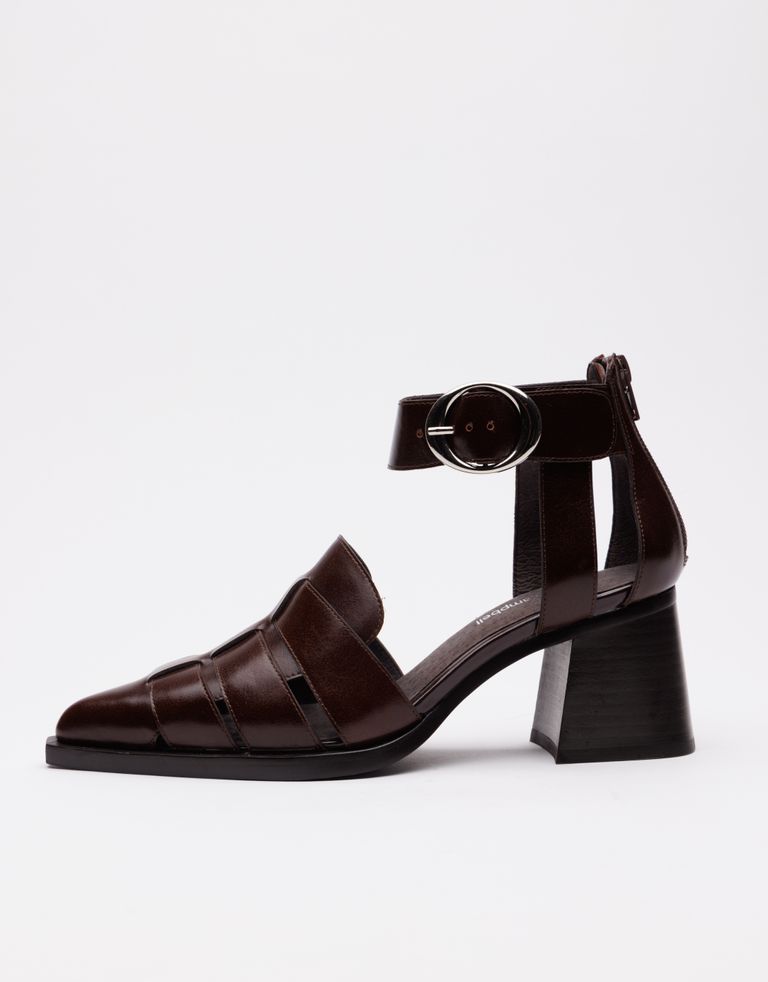 נעלי נשים - Jeffrey Campbell - סנדלי עקב מעור MARIA - חום כהה3