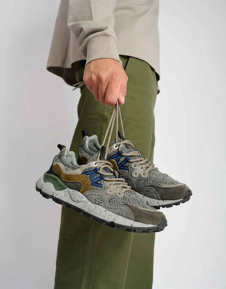 נעלי גברים - Flower Mountain - סניקרס עור וצמר YAMANO - אפור