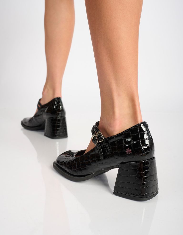 נעלי נשים - Art - נעלי בובה עם עקב VERONA - שחור קרוקו3