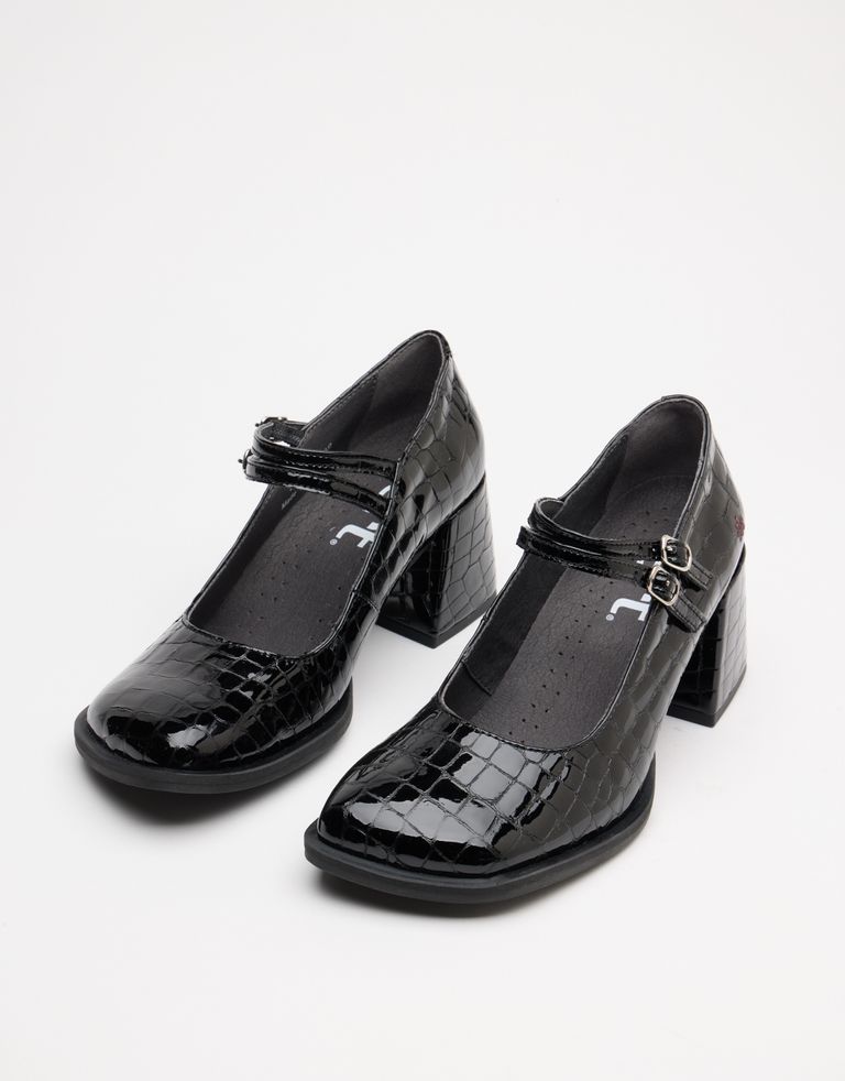 נעלי נשים - Art - נעלי בובה עם עקב VERONA - שחור קרוקו4