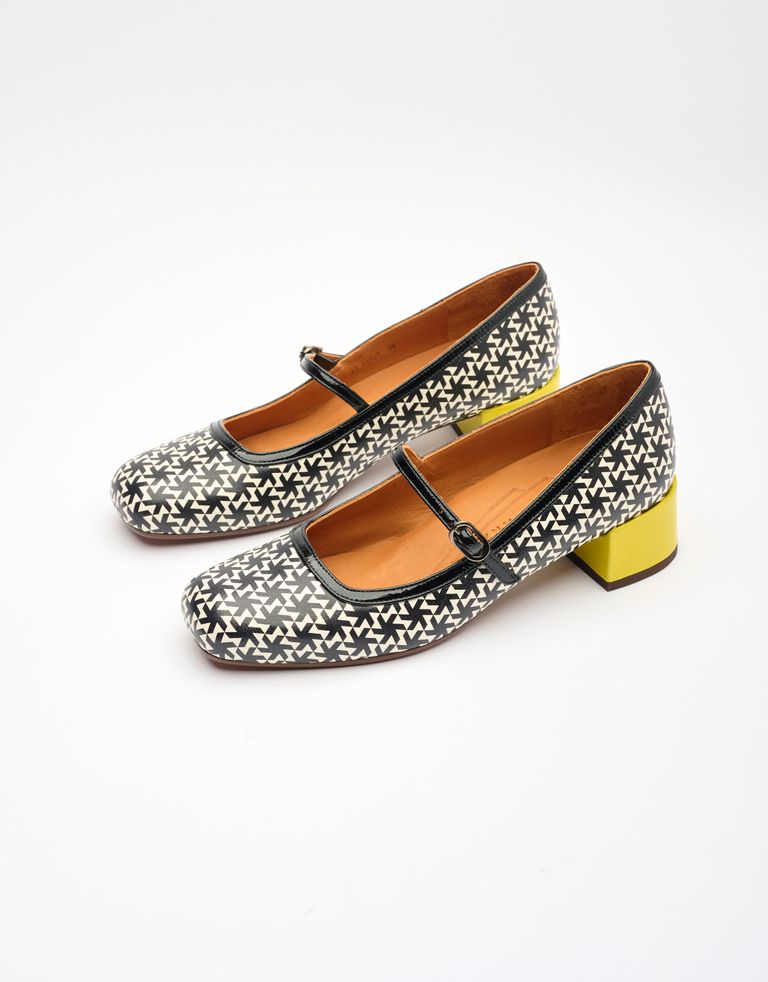 נעלי נשים - Chie Mihara - נעלי בובה עם עקב RENI - שחור לבן2