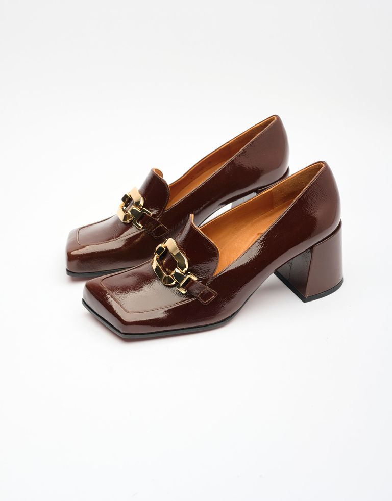 נעלי נשים - Chie Mihara - נעלי מוקסין עם עקב URSALI - חום3