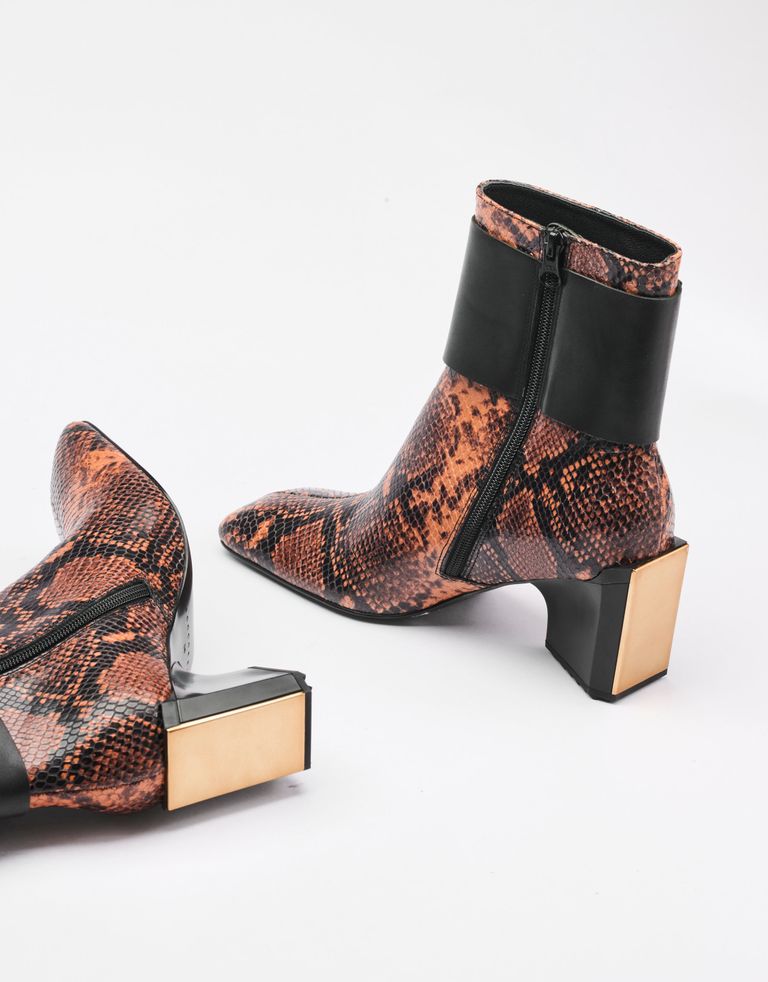 נעלי נשים - 4CCCCEES - מגפוני עקב MIRROR SLEN - חום נחש4