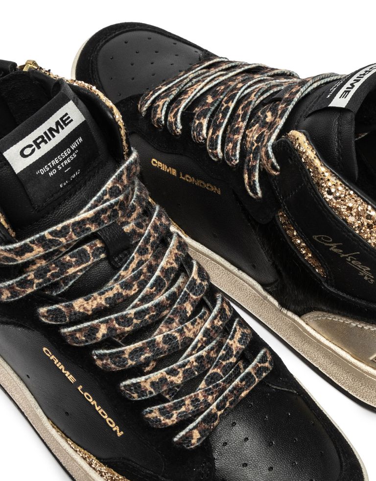 נעלי נשים - Crime London - סניקרס IGGY  גבוהות - שחור   זהב4