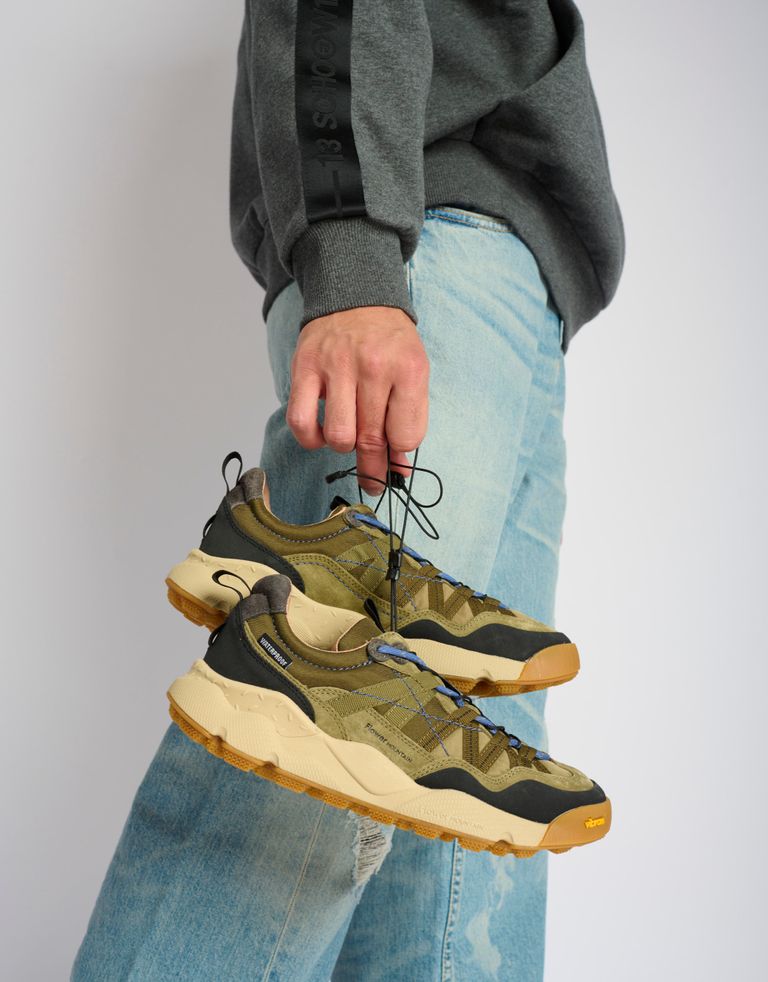 נעלי גברים - Flower Mountain - סניקרס זמש ובד IWANO - חאקי2