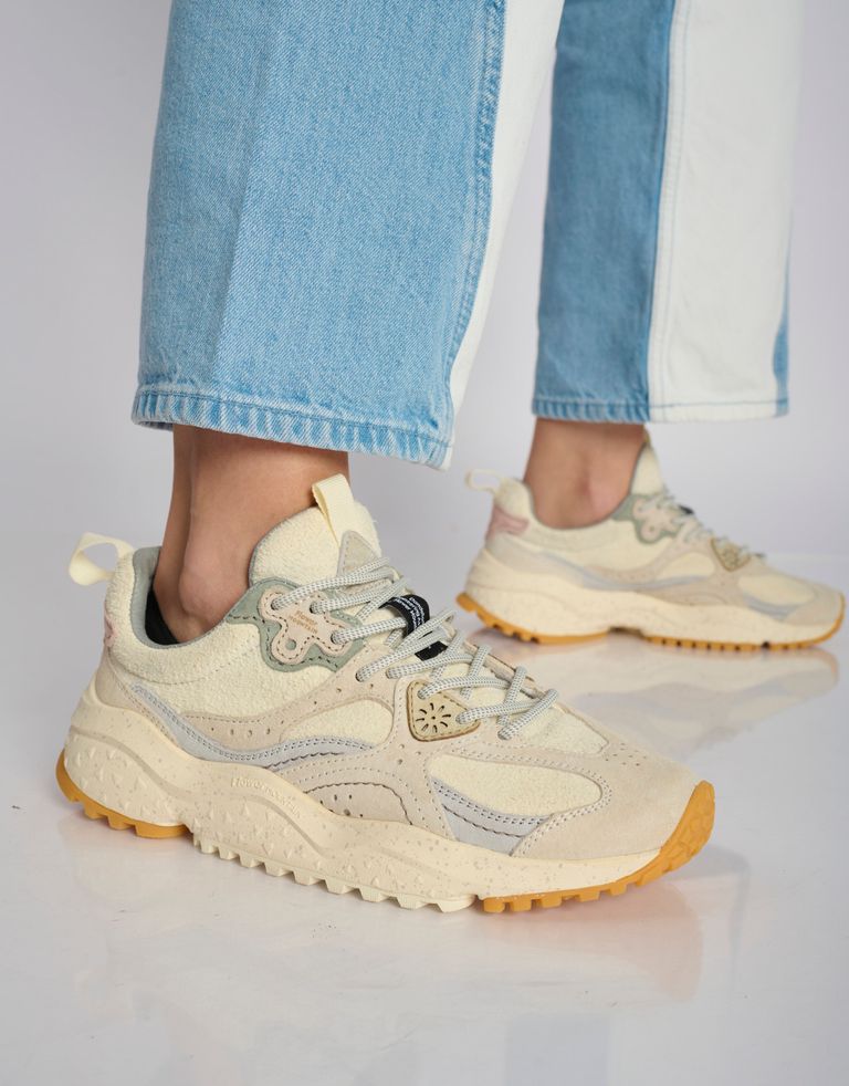 נעלי נשים - Flower Mountain - סניקרס זמש ובד WAVE - לבן2