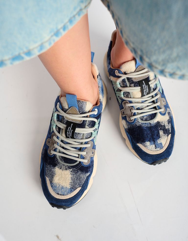 נעלי נשים - Flower Mountain - סניקרס עור וצמר YAMANO - כחול3