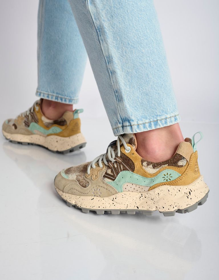 נעלי נשים - Flower Mountain - סניקרס עור וצמר YAMANO - אפור חום4