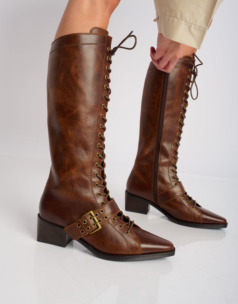 נעלי נשים - Jeffrey Campbell - מגפיים עם שרוכים BIOME - חום2