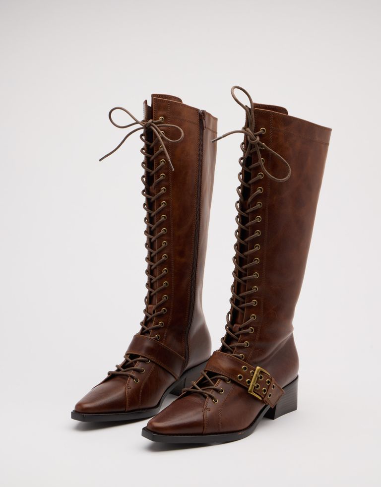 נעלי נשים - Jeffrey Campbell - מגפיים עם שרוכים BIOME - חום3