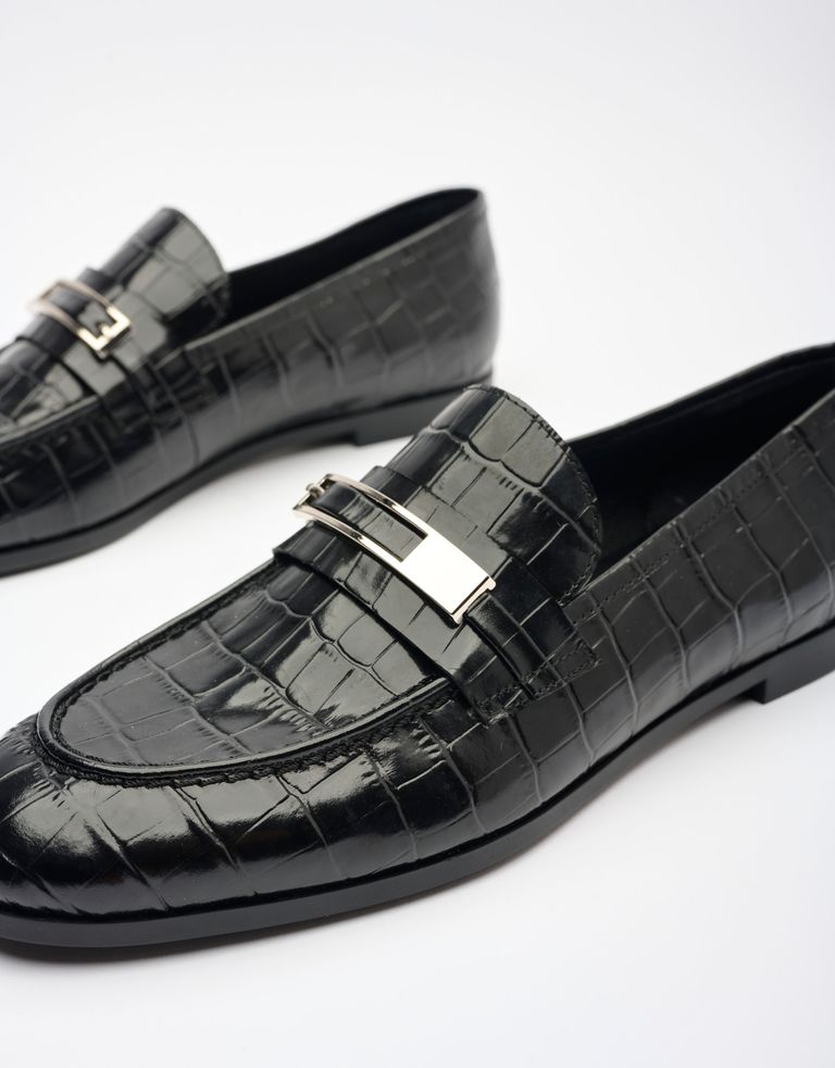 נעלי נשים - Jeffrey Campbell - מוקסינים LOAFED  קרוקו - שחור
