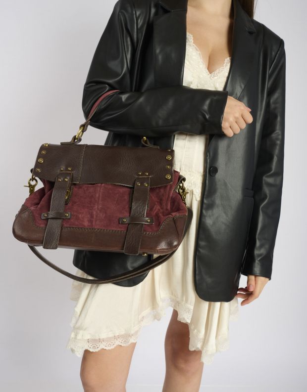 A.S. 98 - תיק עור וזמש שתי רצועות - בורדו