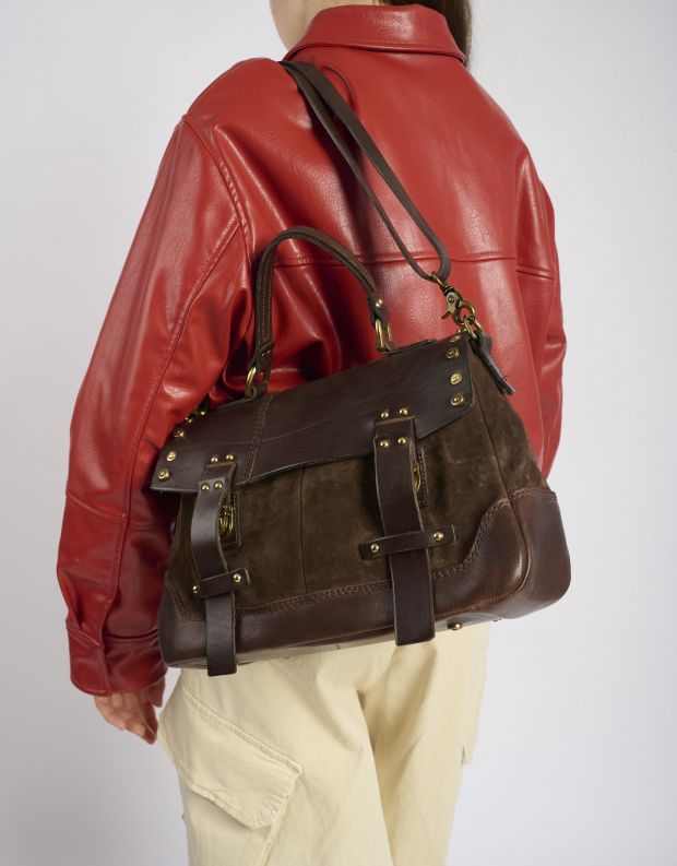 A.S. 98 - תיק עור וזמש שתי רצועות - חום כהה