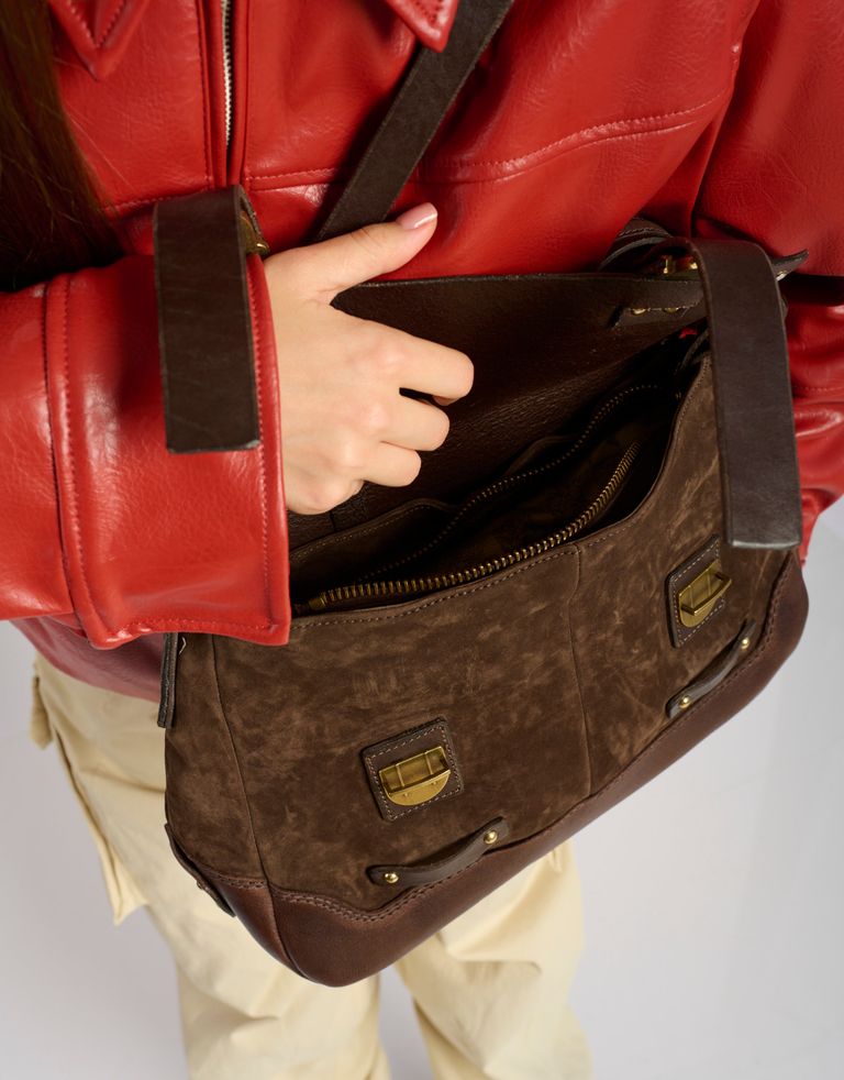 A.S. 98 - תיק עור וזמש שתי רצועות - חום כהה2